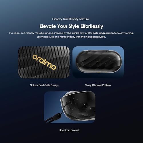 Oraimo SpaceBox Portable Bluetooth Speaker, Speaker Bluetooth Wireless with Light Effects, Heavy Bass, App Control, Built-in Mic, TF Card Support, FM Radio, Bluetooth Speaker for Home, Party, Black