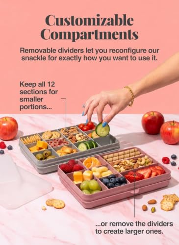melii Snackle Box | Divided Snack Container for Kids, 12 Compartments with Removable Dividers, BPA-Free Food Storage for Snacks, Crafts & Travel, Ages 3+ (Pink)