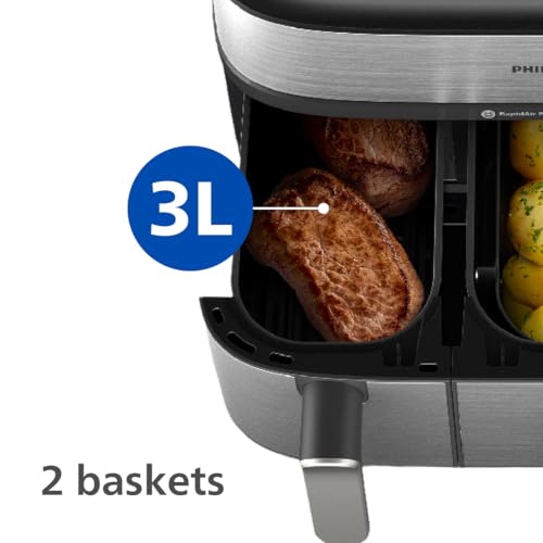 Philips 5000 Series 9.6qt (9L) Dual Basket All-in-One Air Fryer & Steam Cooker – 19 in One Cooking Functions, RapidAir Plus + Steam, Auto Steam Clean (NA555/00)