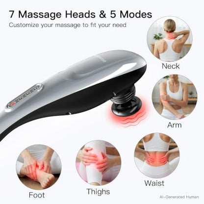 MEGAWISE Handheld Back Massager | Deep Tissue Percussion Massage for Back, Neck, Shoulders, Waist and Legs with 6ft Power Cord, Ergonomic Handle (Silver Grey)