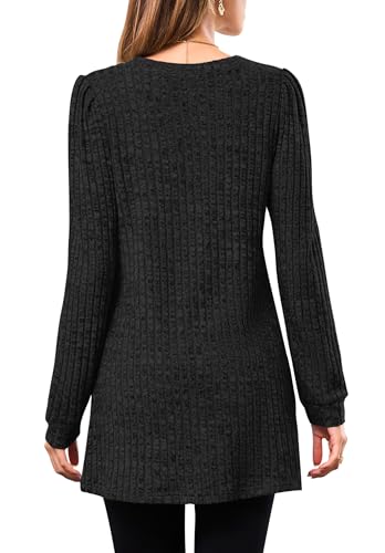 WNEEDU Long Sleeve Shirts for Women Tunic Tops Sweaters Dress with Pockets