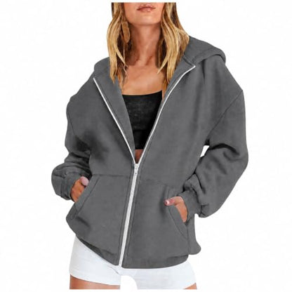 Zip up Hoodie,Zip up Hoodies for Women 2026 Fall Winter Long Sleeve Casual Oversized Hooded Sweatshirts Trendy Jackets with Pockets(01_Grey,Medium)