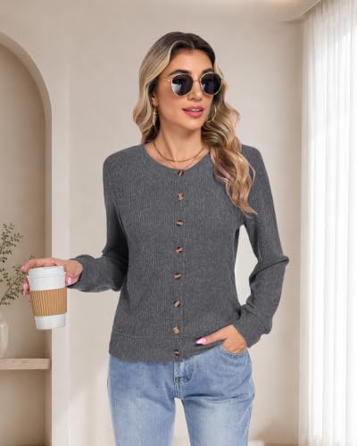MISFAY Womens Long Sleeve Cardigan Open Front Sweater,Dark Grey,XL