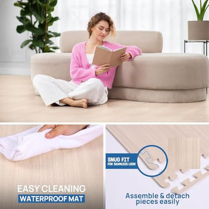 Yes4All EVA Interlocking Foam Floor Tiles, 1.02 m², Light Walnut Wood