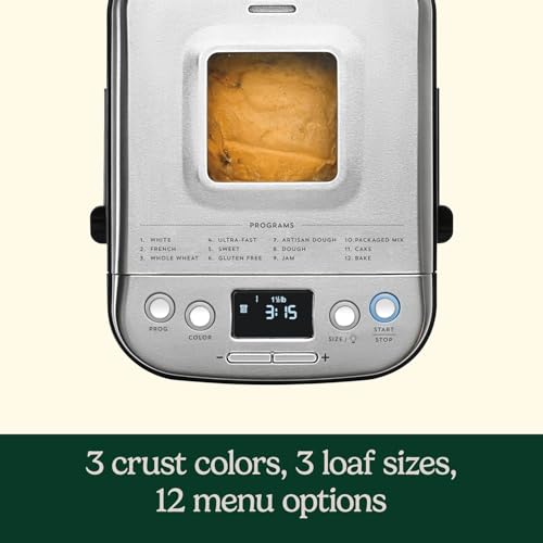 Cuisinart Bread Maker Machine, Stainless Steel, 12 Programs, Up to 2 lbs
