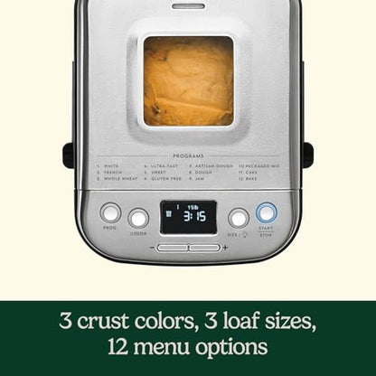Cuisinart Bread Maker Machine, Stainless Steel, 12 Programs, Up to 2 lbs