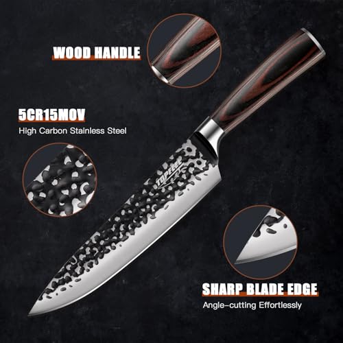 Topfeel 3PCS Chef Knife, Hand Forged High Carbon Stainless Steel Japanese Knife Sets, Ultra Sharp Professional Kitchen Knife Sets with Wood Ergonomic Handle