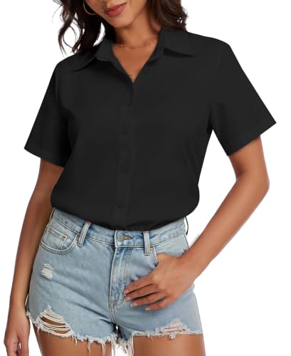 CHICALLURE Womens Hawaiian Shirts Short Sleeve Summer Tops,A Black,L