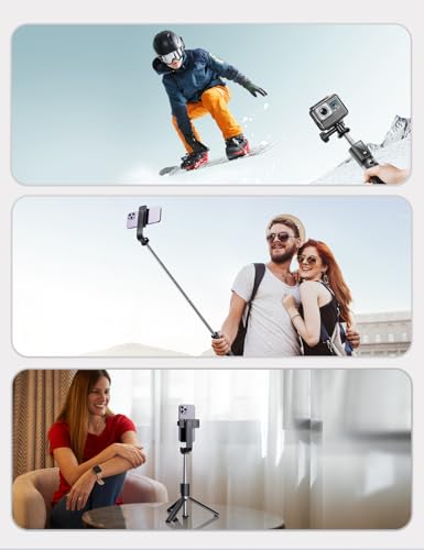 ANXRE Extendable Selfie Stick with Wireless Remote | Compact Portable for Travel, 41.7" Selfie Stick Compatible with iPhone Samsung Android Smartphones