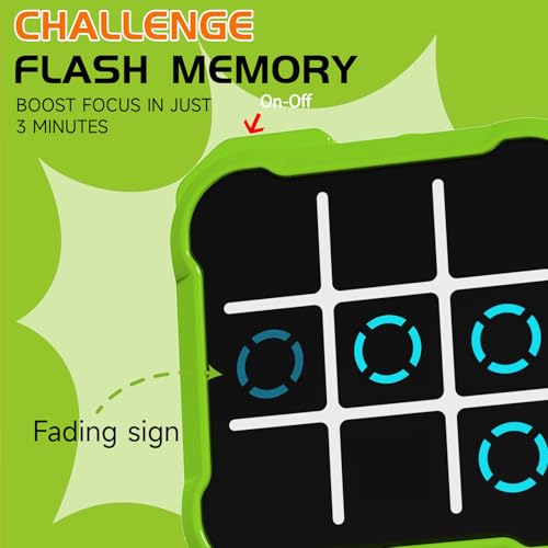 Electronic Tic Tac Toe Game, 4-in-1 Handheld Puzzle Tic Tac Toe Bolt Game, Portable Travel Board Game for Car Ride, Educational Memory Games for Ages 3 for Boys, Green