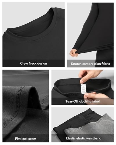 Thermal Underwear for Men Fleece Lined Long Johns Base Layer Sports Long Sleeve Compression Tops and Bottom Set