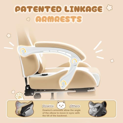 Dowinx Cat Ear Gaming Chair for Adults, Ergonomic Computer Chair with Massage Lumbar Support, Reclining Gamer Chair with Footrest and Headrest, 290 lbs