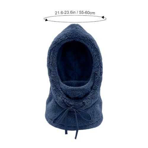 3 in 1 Winter Hooded Hat for Women Fleece Balaclava Face Mask Blue