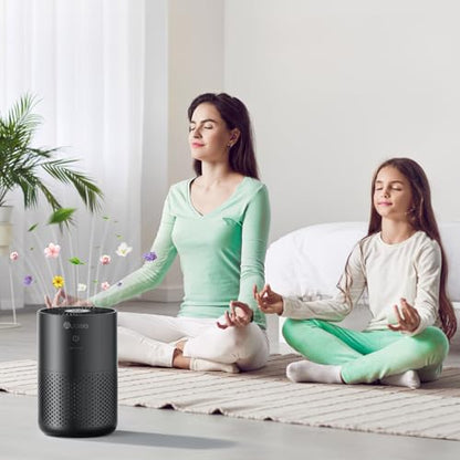 Air Purifiers for Bedroom up to 588 Ft², 20dB Bedroom Air Purifier for Small Room Removes Dust Pets Hair Smoke Odor with Aromatherapy Function (Black)