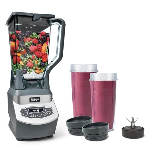 Ninja BL660C Professional Countertop Blender with 1100-Watt Base, 72 Oz Total Crushing Pitcher and (2) 16 Oz Cups for Frozen Drinks and Smoothies, Silver/Gray, 1100W, (Canadian Version)