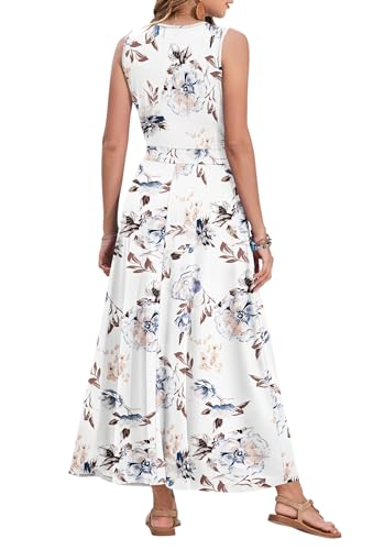 WNEEDU Wedding Guest Dresses for Women Maxi Empire Waist Flowy Summer Dress, Floral White XL
