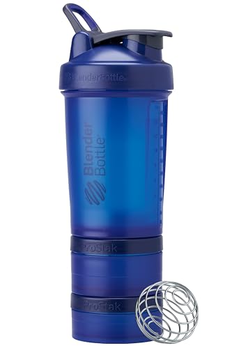 BlenderBottle Shaker Bottle with Pill Organizer and Storage for Protein Powder, Classic V2 ProStak System, 22-Ounce, Blue