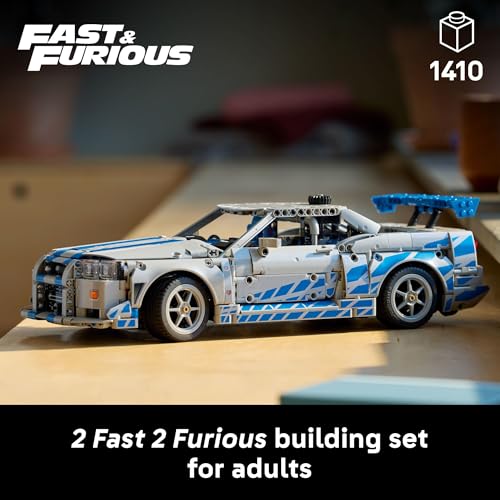 LEGO Technic 2 Fast 2 Furious Nissan Skyline GT-R (R34) Car - DIY Kit and Building Set for Adults - Collectible Model Street Racer with Drift Function - Gift for Car Enthusiasts and Movie Fans - 42210