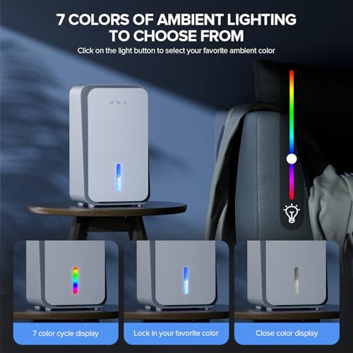 Dehumidifier for Home, 1000 sq.ft Portable Dehumidifier with Aromatherapy, Auto Shut Off, Ultra-Quiet Sleep Mode, 7-Color Light for Bedroom Bathroom Basement Closet,White