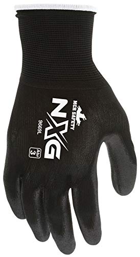 Memphis Glove 9669XS Nylon Knitted Shell Memphis Gloves with Black PU Dipped Palm and Fingers, Black, X-Small, 1-Pair