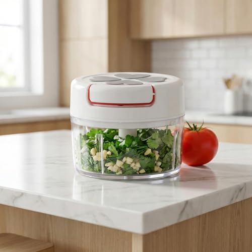 Manual Food Chopper, Portable Food Chopper with Blades, Manual Vegetable Cutter, Small Food Processor for Kitchen Garlic Onion Chili