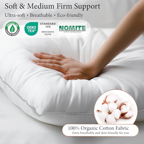 SANSWAN King Size Goose Feathers Down Pillows 2 Pack, Medium Firm Pillow