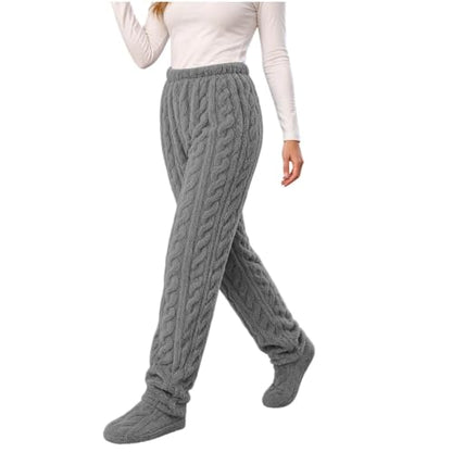 Footed Pj Pants for Women Soft Warm Fuzzy Fleece Pajamas Bottoms Dark Gray