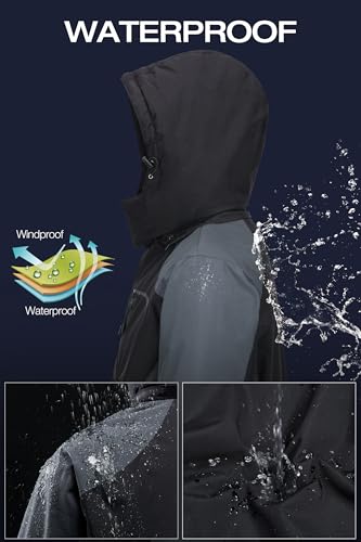CAMELSPORTS Mens Winter Jacket Waterproof Warm Snow Ski Jackets Faux Fur Fleece Rain Coats with Removable Hood, B-black, Large