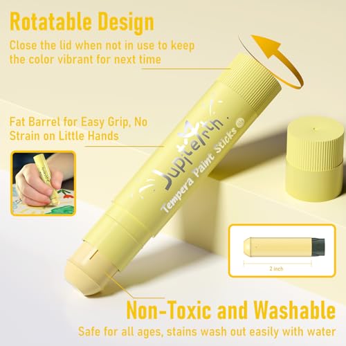 JUPITEARTH Tempera Paint Sticks for Kids, Quick Drying, 24 Colors