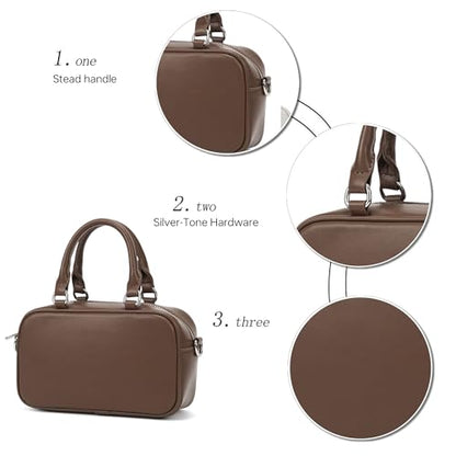 GOINSOUND Women's Crossbody Handbags Small Leather Top Handble Purse | 1 Main Compartments & 2 Pockets, Bowling Style, Removable Strap, Everyday Going Out Casual Dressy Formal, Brown