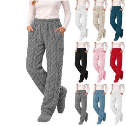 Footed Pj Pants for Women Soft Warm Fuzzy Fleece Pajamas Bottoms Dark Gray