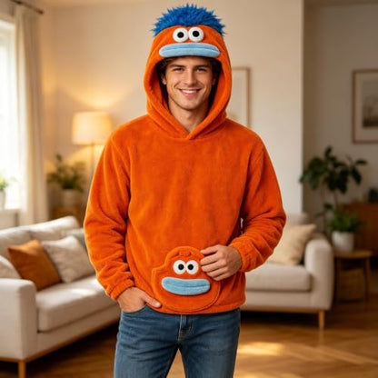 Big Mouth Monster Hoodie Adult Men Fuzzy Sherpa Pullover Halloween Costumes