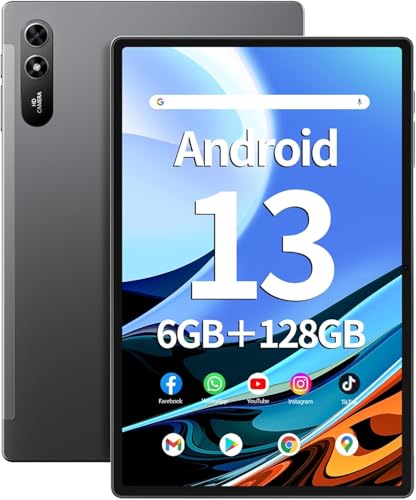 Android 13 Tablet 10.51 inch with 6GB RAM 128GB ROM, Octa-Core 2.0Ghz Processor, 1920 * 1200 FHD IPS Touch Screen, 5+13MP Dual Camera, 6200mAh Battery, 5G WiFi, Bluetooth 5.0 (Black)