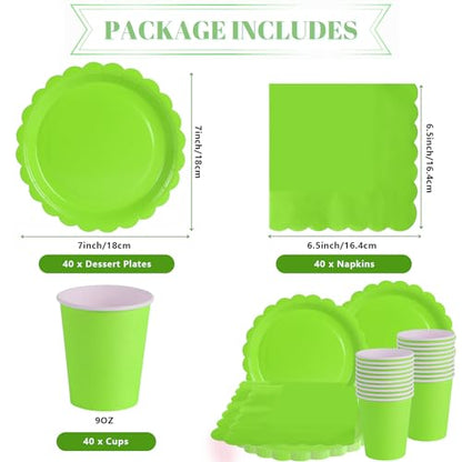 120pcs Lime Green party plates cups and napkins for 40 Guests