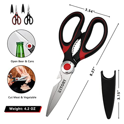 Kitory Premium Kitchen Shears 2-Pack Kitchen Scissors Ultra Sharp Shears, Heavy Duty Scissors with Sheath Multi-Function Food Scissors for Poultry, Fish, Vegetables, Herbs, BBQ, Chicken, 2023 Gifts