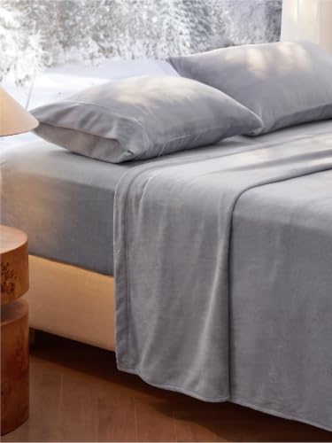 Bedsure Fleece Sheets Queen Size, 4 PC Anti-static Bed Sheets, Warm & Cozy | 220 GSM Thick Flannel Fleece, Fluffy Velvety Feel, 16" Deep Pocket, 1 Flat & 1 Fitted and 2 Pillowcases, Winter Gift, Grey
