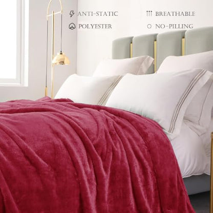 Exclusivo Mezcla Fuzzy Plush Fleece Bed Blanket King Size, Deep Red