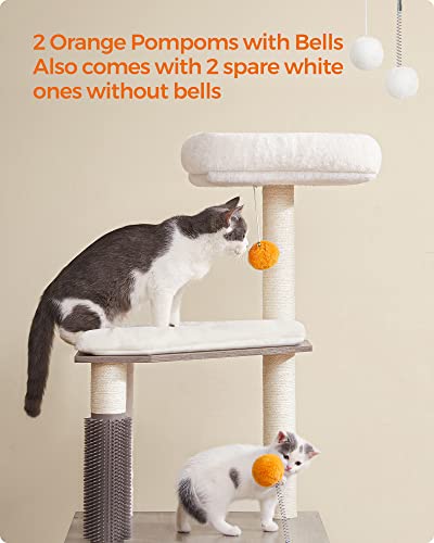 Feandrea Cat Tree with Litter Box Enclosure, 2-in-1 Modern Cat Tower for Indoor Cats, 52.8-Inch Cat Condo with Self Groomer, Scratching Posts, Washable Cushions, Greige UPCT115G01