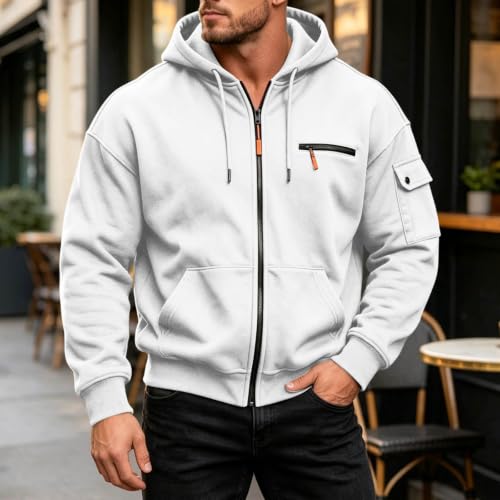Sweatshirts for Men Full Zip Casual Oversized Pullover Hoodie 2026 White