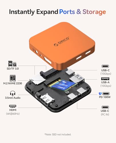 ORICO Magnetic M.2 2230 NVMe Enclosure 10Gbps Docking Station, Orange