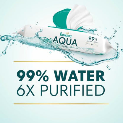 Pampers Aqua Pure Baby Wipes, 99% Water, Fragrance Free, 672 Baby Wipes Total (12X Flip-Top Packs)
