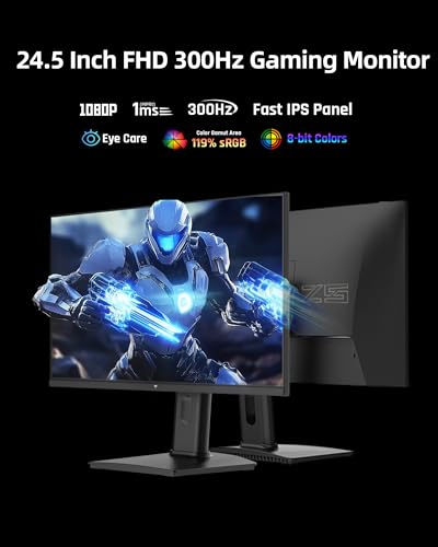 KTC 24.5 Inch 300Hz Gaming Monitor - 240Hz FHD 1080P Fast IPS PC Monitor Gaming 1ms, Adaptive Sync, HDR, Monitors Gamer with Display Port1.4x1 HDMI 2.0x2, 119% sRGB, VESA Mount, DP Cable, H25Y7