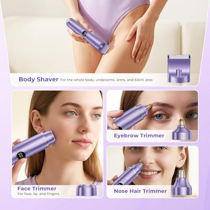 Bikini Trimmer for Women, 4 in 1 Electric Razors for Women - Dual Head, Wet & Dry Use Pubic Body Hair Trimmer Electric Shavers, Rechargeable Womens Facial Razors for Legs, Nose, Armpits, Bikini Area