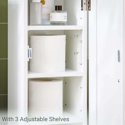 SoBuy Corner Toilet Paper Holder Stand, 23 * 20 * 100CM | Toilet Paper Cabinet with Lift-Up Top, Adjustable Shelf & 4 Wheels, Small White Washroom Storage Cabinet, FRG177-W