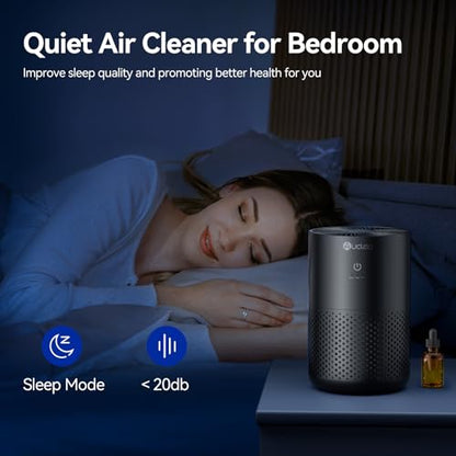 Air Purifiers for Bedroom up to 588 Ft², 20dB Bedroom Air Purifier for Small Room Removes Dust Pets Hair Smoke Odor with Aromatherapy Function (Black)