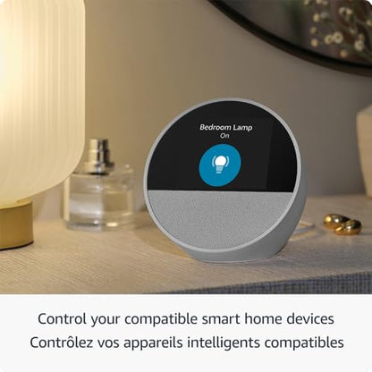 Amazon Echo Spot (newest model), Great for nightstands, offices and kitchens, Smart alarm clock, Designed for Alexa+, Glacier White