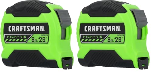 CRAFTSMAN Hi-Vis Tape Measure High-Visibility 8M/26-Ft Black and Green (CMHT38226S) (Pack of 2)