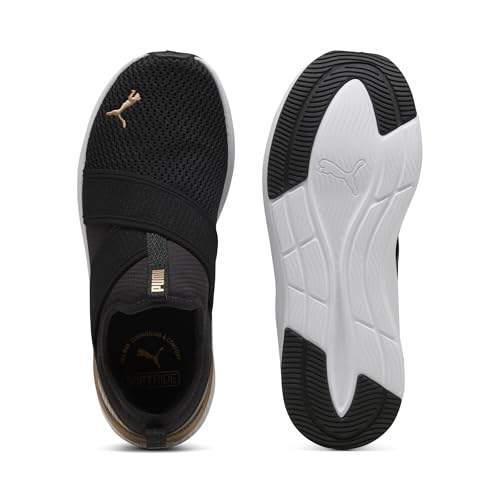 Puma Women's Softride Harli Slip On Training Shoes, Black-White-Gold, 7.5, Black-White-Gold