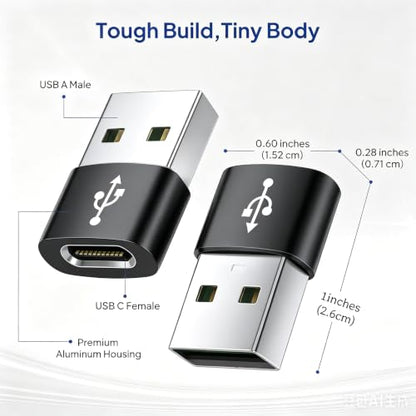 USB to USB-C Adapter, 10Gbps, 6-Pack,Black