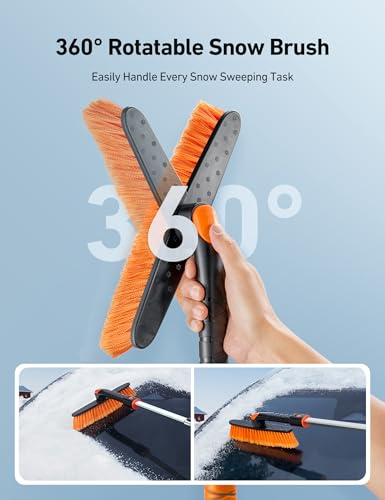 AstroAI 2" 1 Snow Brush Kit, 46" Ice Scraper &43" snow shovel for Car | 360° Pivoting Snow Brush, Extendable Snow Shovel with Foam Grip for Car, Trucks, SUVs, Vehicles（Orange）